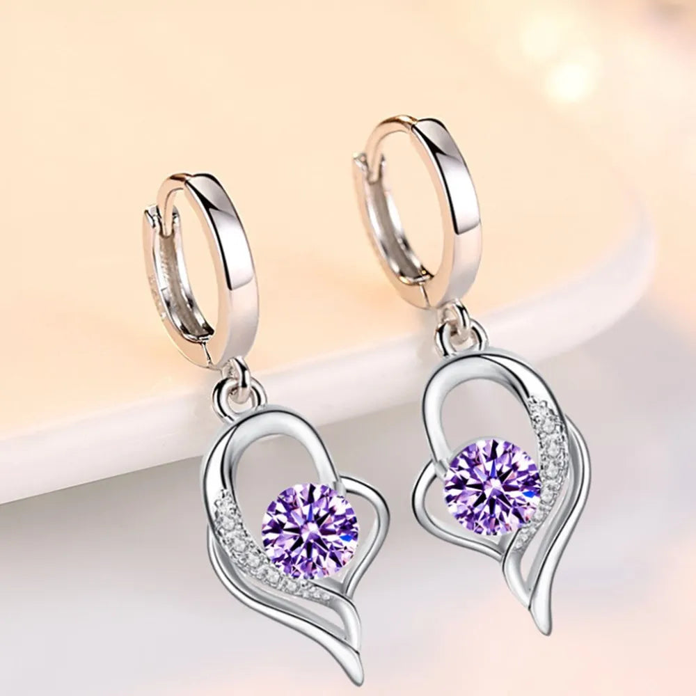 925 Sterling Silver New Woman Fashion Jewelry High Quality Blue Pink White Purple Crystal Zircon Earrings