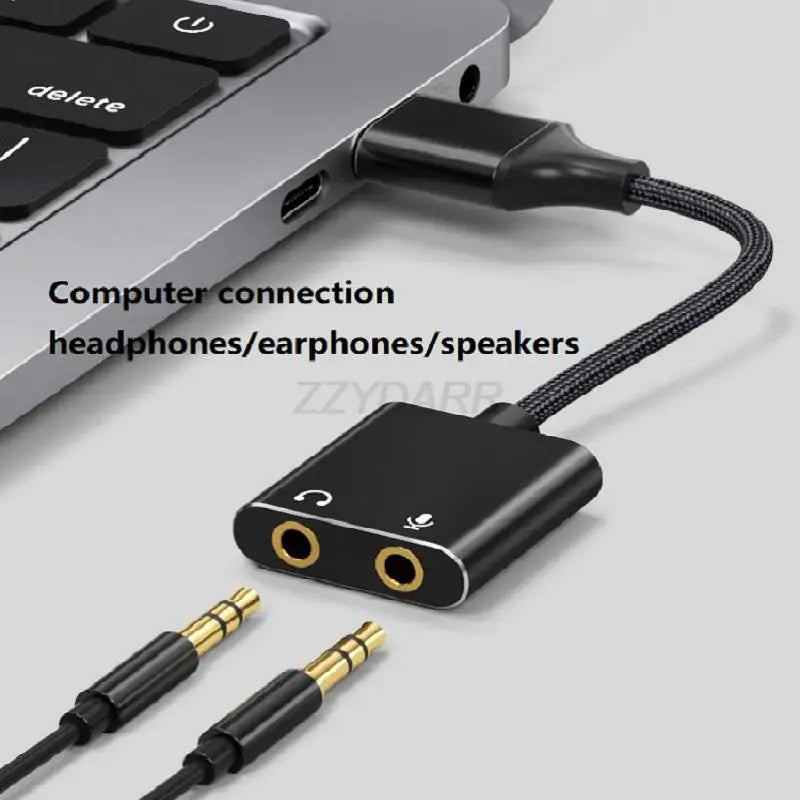 USB to Audio Jack Sound Card Adapter with Dual TRS 3-Pole Headphone and Mic USB to Aux 3.5mm External Audio Converter for Laptop