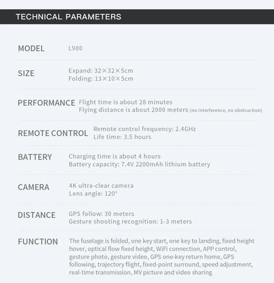 L900 Pro 4K Professional 5G GPS HD Dual Camera Photography Brushless Foldable Quadcopter Drone