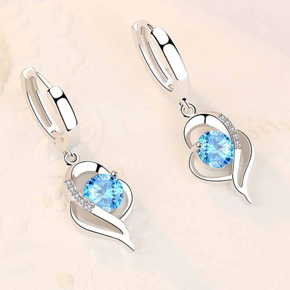 925 Sterling Silver New Woman Fashion Jewelry High Quality Blue Pink White Purple Crystal Zircon Earrings