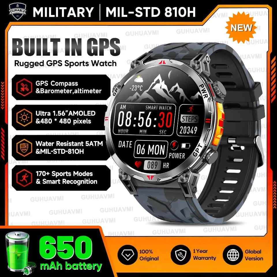 2025 New Military GPS Smartwatch T-Rex3 with 5ATM Waterproof, 650mAh Battery, Heart Rate Monitor, Compass, AI GPT, and Sports Tracker for Men - Pulse Electro