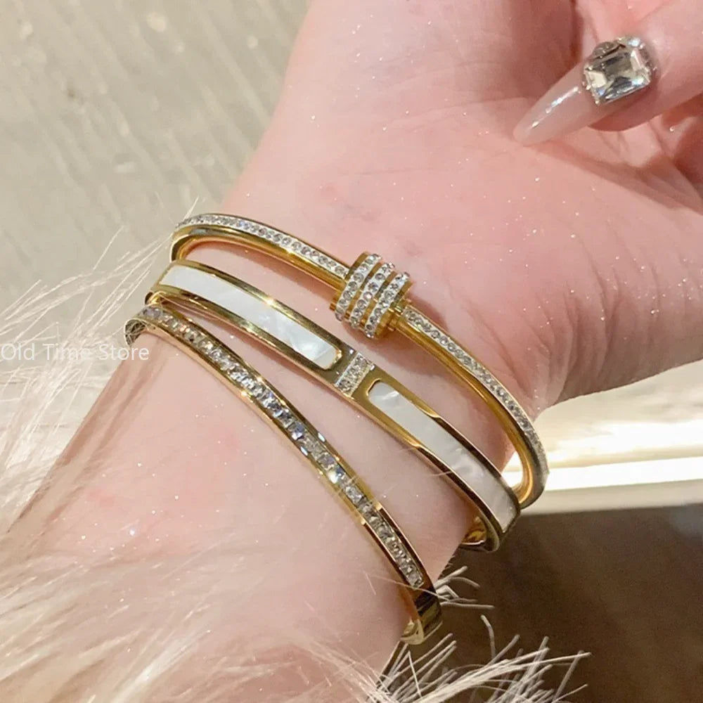 Luxury Design Gold Color Waterproof Stainless Steel Luxury Brand Bangles for Women