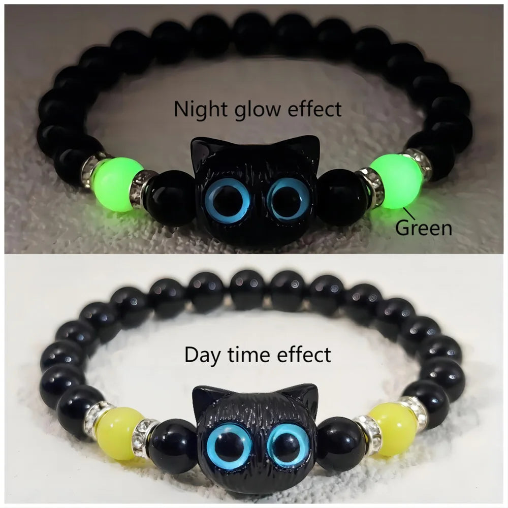 Matching Bracelets unisex Luminous Cute Cat Friendship Bracelets Black White Cat Head Bangles Glow In The Dark Gift