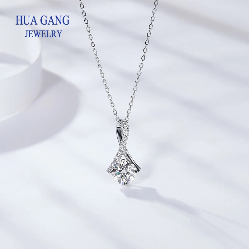 High Quality 925 Silver Plated Pendant Design Jewelry 1CT VVS1 Moissanite Diamond Necklace for Females