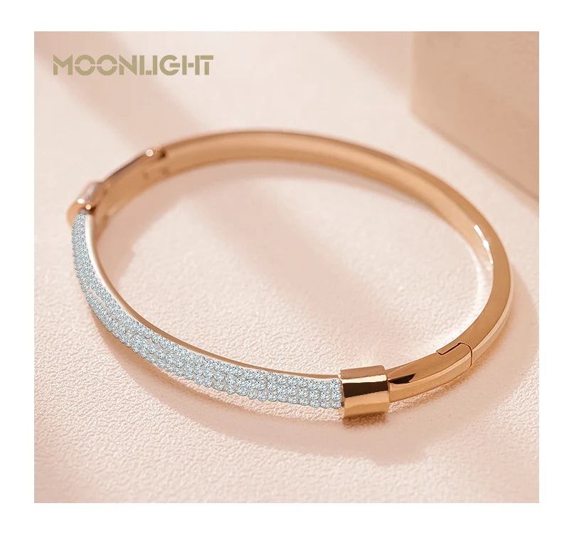 MOONLIGHT Fashion Cubic Zirconia Cuff Bangles for Women Trendy Titanium Steel Circular Classic Bracelet