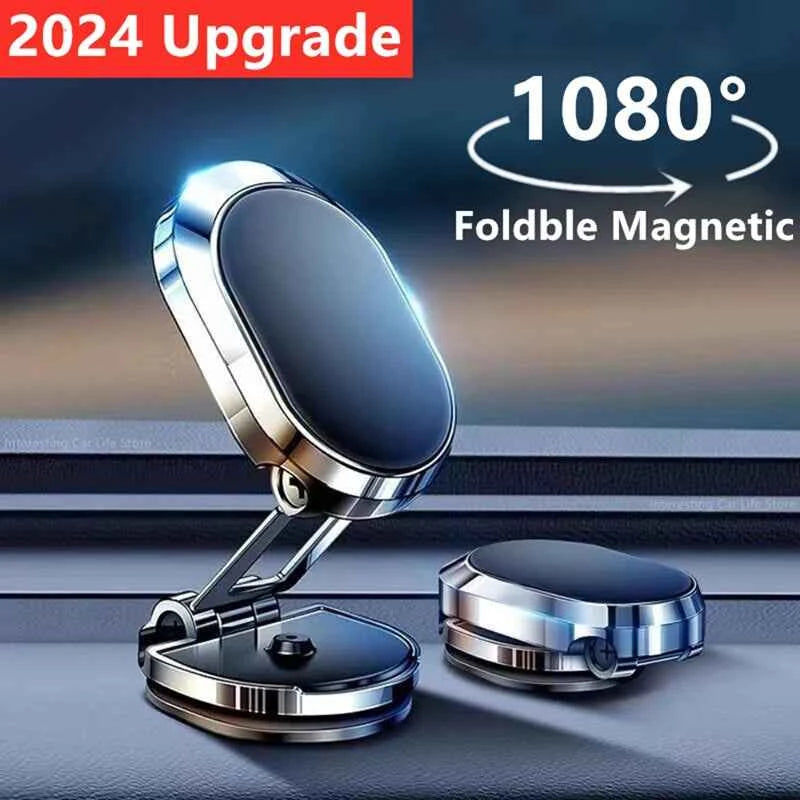 1080 Rotate Magnetic Car Phone Holder - Foldable Smartphone Support for iPhone, Samsung, Xiaomi, and GPS Devices - Pulse Electro