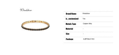 4mm 17+2cm Brass Gold Color Full Round Black CZ Tennis Bracelet & Bangles For Women Girls Jewelry Braceletes Pulseras Bracciali
