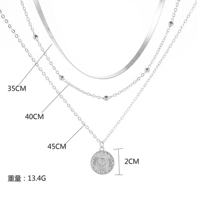 Exquisite Jewelry 925 Sterling Silver Three-Layer Round Necklace Simple Snake Chain Charm Ball Chain Party Gift For Women