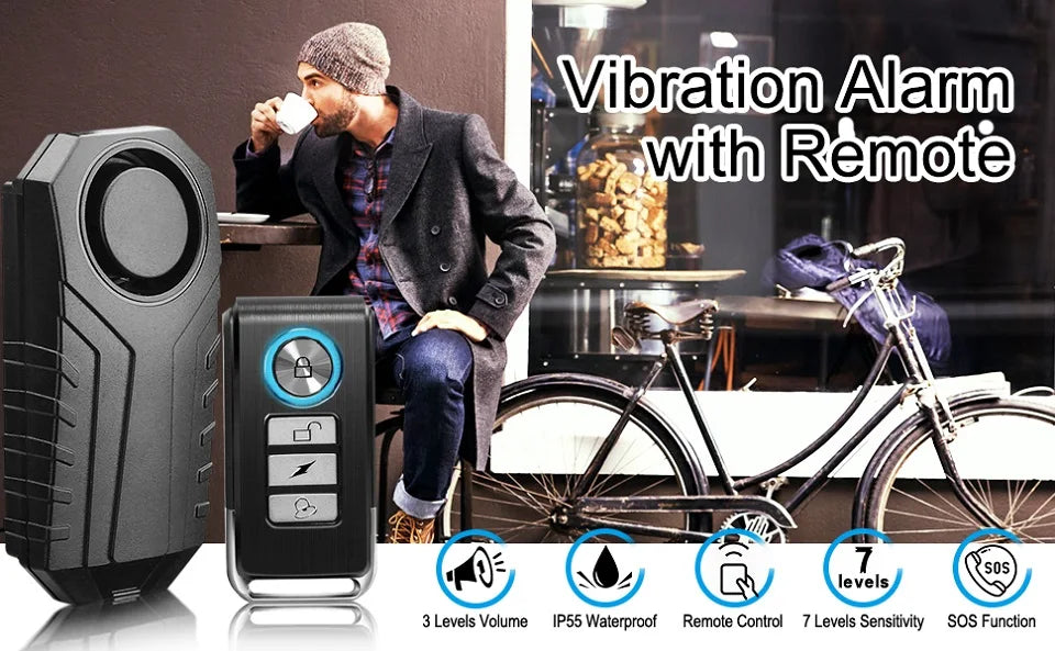 ELECTOP Bicycle Alarm 113dB Anti-Theft Wireless Vibration Remote Control Bike Motorbike Alarms