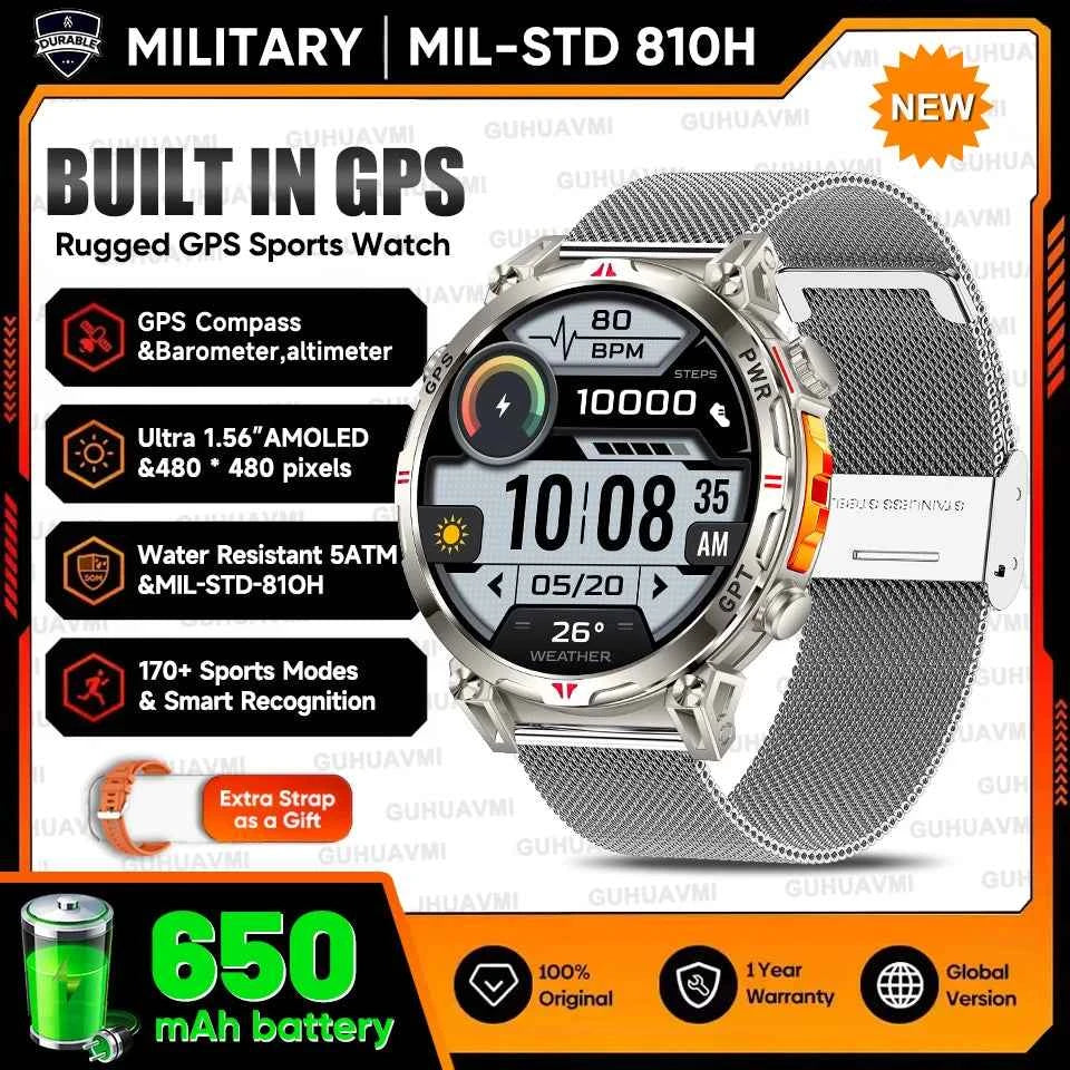 2025 New Military GPS Smartwatch T-Rex3 with 5ATM Waterproof, 650mAh Battery, Heart Rate Monitor, Compass, AI GPT, and Sports Tracker for Men - Pulse Electro