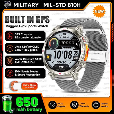2025 New Military GPS Smartwatch T-Rex3 with 5ATM Waterproof, 650mAh Battery, Heart Rate Monitor, Compass, AI GPT, and Sports Tracker for Men - Pulse Electro
