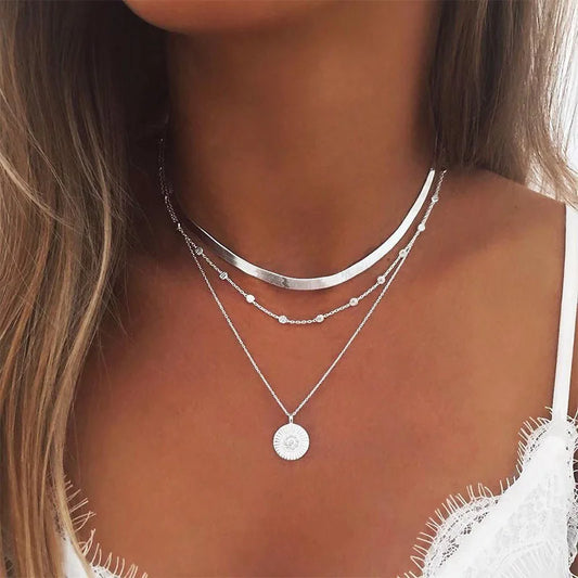 Exquisite Jewelry 925 Sterling Silver Three-Layer Round Necklace Simple Snake Chain Charm Ball Chain Party Gift For Women