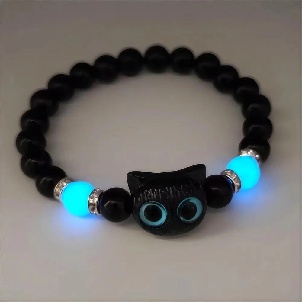 Matching Bracelets unisex Luminous Cute Cat Friendship Bracelets Black White Cat Head Bangles Glow In The Dark Gift