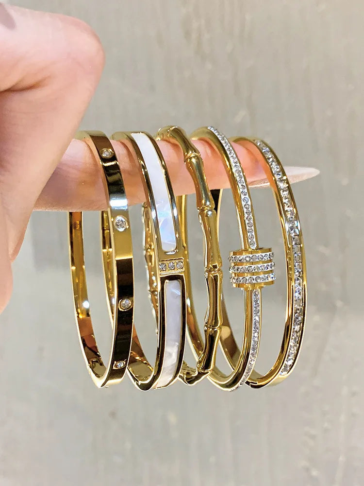 Luxury Design Gold Color Waterproof Stainless Steel Luxury Brand Bangles for Women