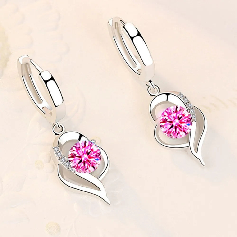 925 Sterling Silver New Woman Fashion Jewelry High Quality Blue Pink White Purple Crystal Zircon Earrings