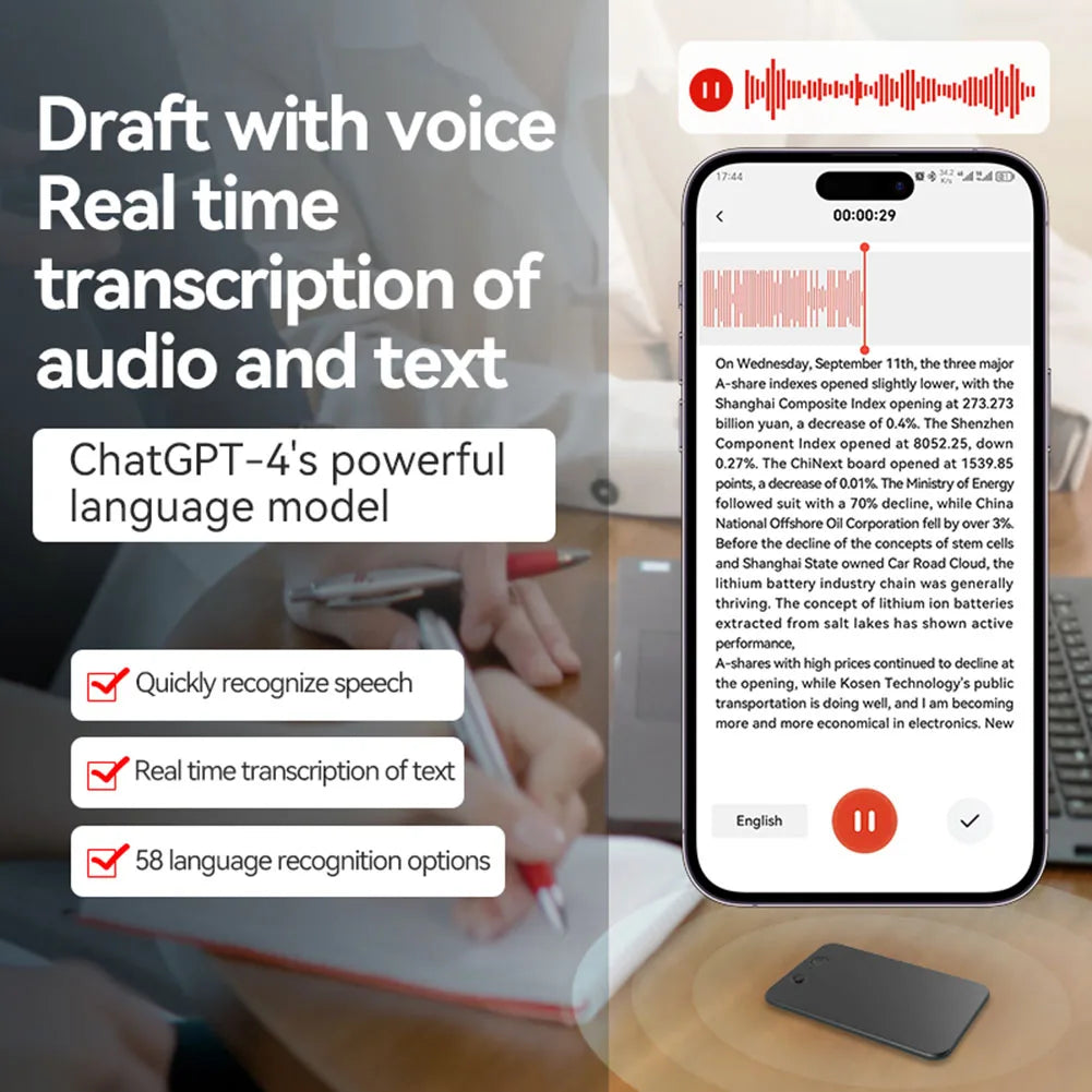 AI ChatGPT 4o Intelligent Voice Recorder with Noise Reduction and 59 Language Translation Capabilities