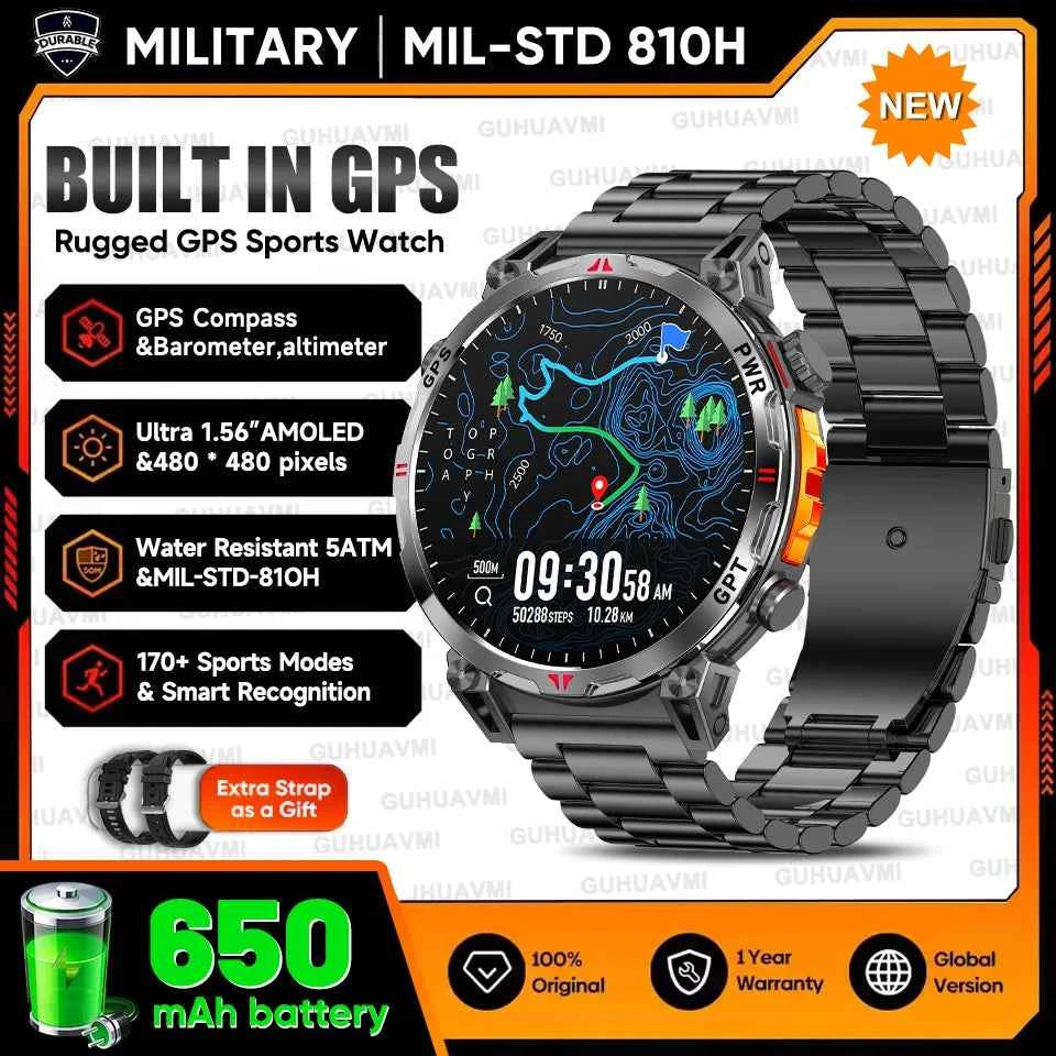 2025 New Military GPS Smartwatch T-Rex3 with 5ATM Waterproof, 650mAh Battery, Heart Rate Monitor, Compass, AI GPT, and Sports Tracker for Men - Pulse Electro