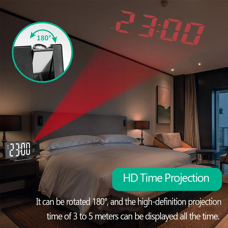 Projection LED Digital Smart Alarm Clock Watch Table Electronic Desktop Clocks USB Wake Up Clock Bedroom Bedside Clock Snooze Function