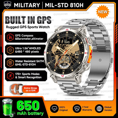 2025 New Military GPS Smartwatch T-Rex3 with 5ATM Waterproof, 650mAh Battery, Heart Rate Monitor, Compass, AI GPT, and Sports Tracker for Men