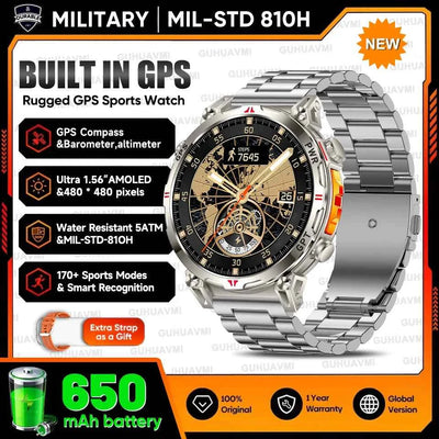2025 New Military GPS Smartwatch T-Rex3 with 5ATM Waterproof, 650mAh Battery, Heart Rate Monitor, Compass, AI GPT, and Sports Tracker for Men - Pulse Electro