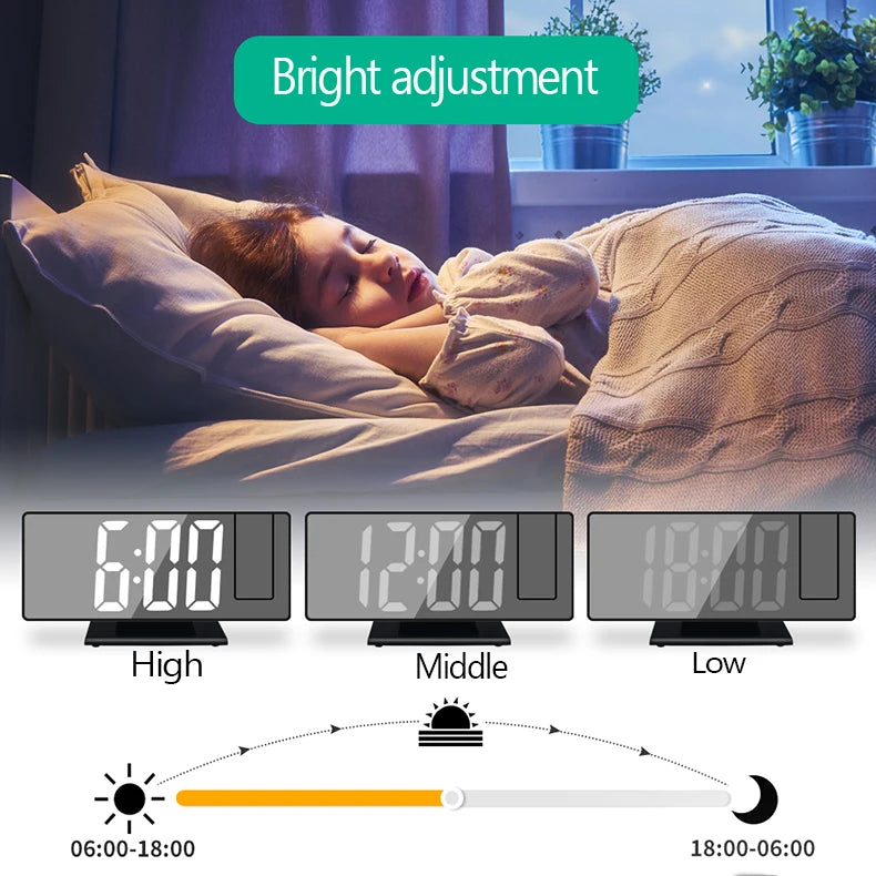 Projection LED Digital Smart Alarm Clock Watch Table Electronic Desktop Clocks USB Wake Up Clock Bedroom Bedside Clock Snooze Function