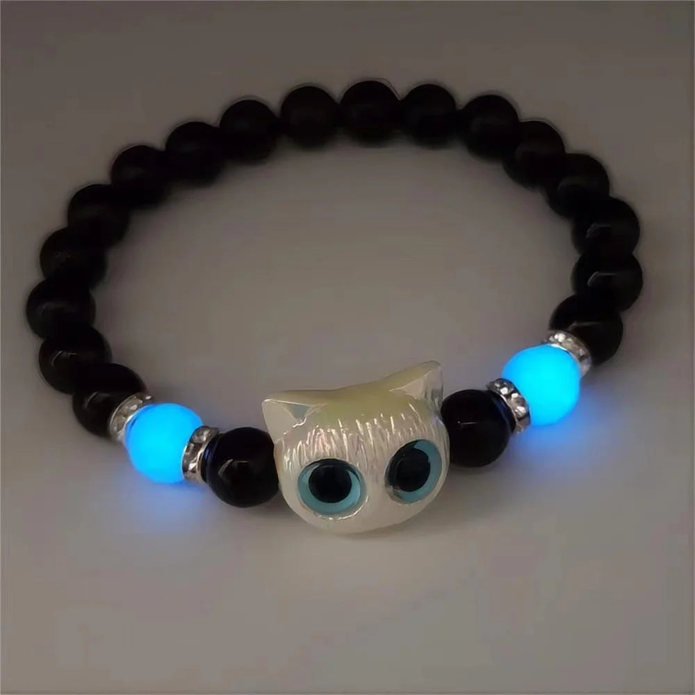 Matching Bracelets unisex Luminous Cute Cat Friendship Bracelets Black White Cat Head Bangles Glow In The Dark Gift