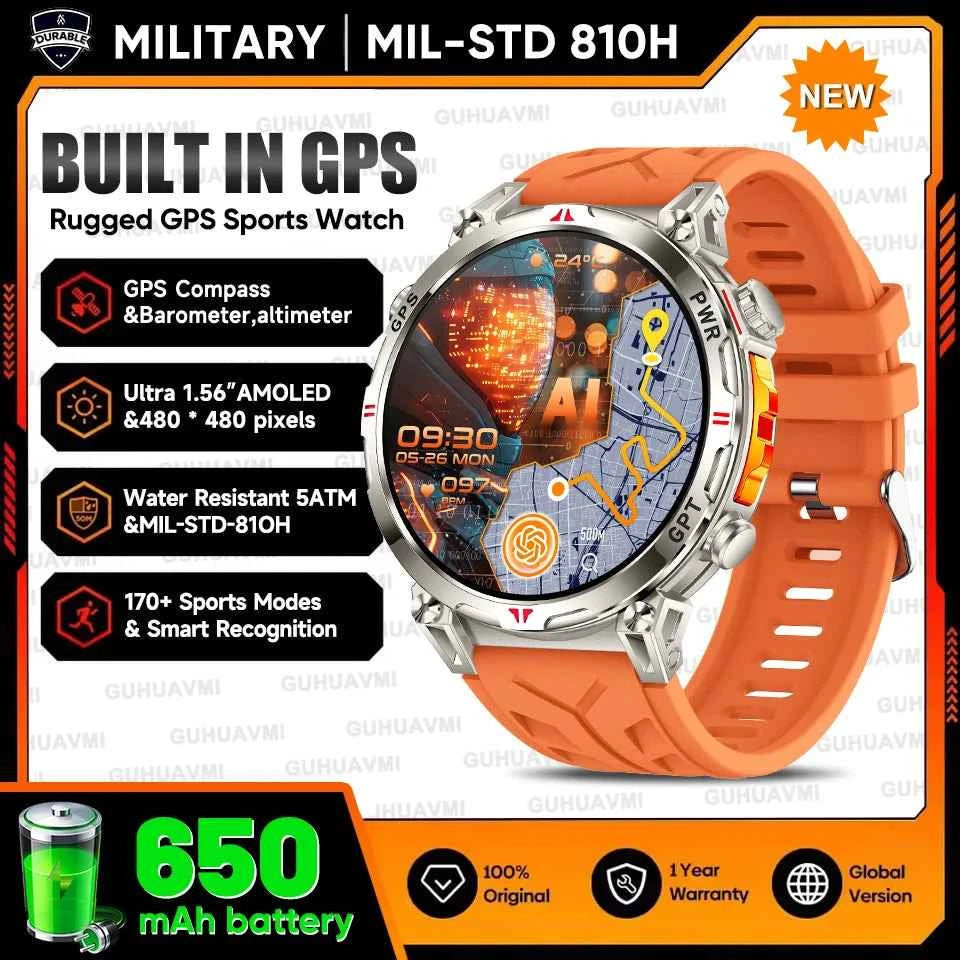 2025 New Military GPS Smartwatch T-Rex3 with 5ATM Waterproof, 650mAh Battery, Heart Rate Monitor, Compass, AI GPT, and Sports Tracker for Men - Pulse Electro
