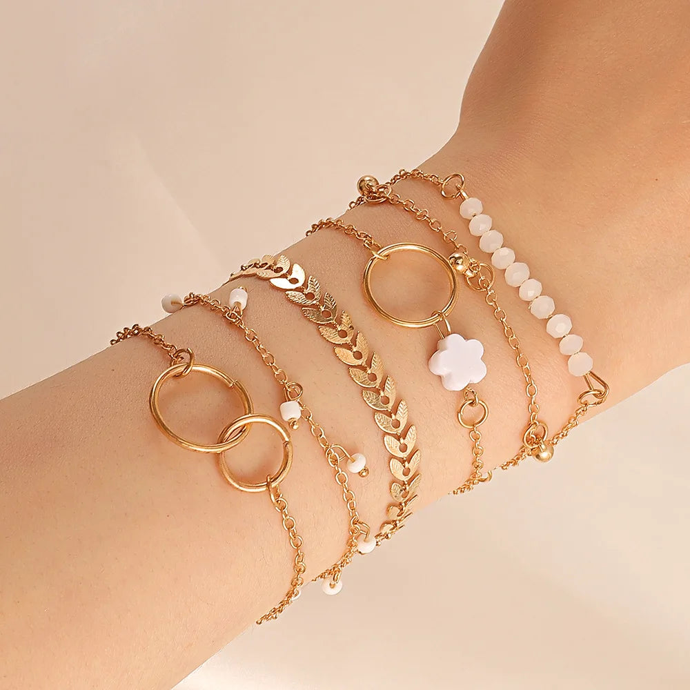 5Pcs Set Gold/Silver Color Fashion Charm Bracelet Women Retro Glossy Geometric Metal Twist Chain Bangles Bracelet Set Jewelry