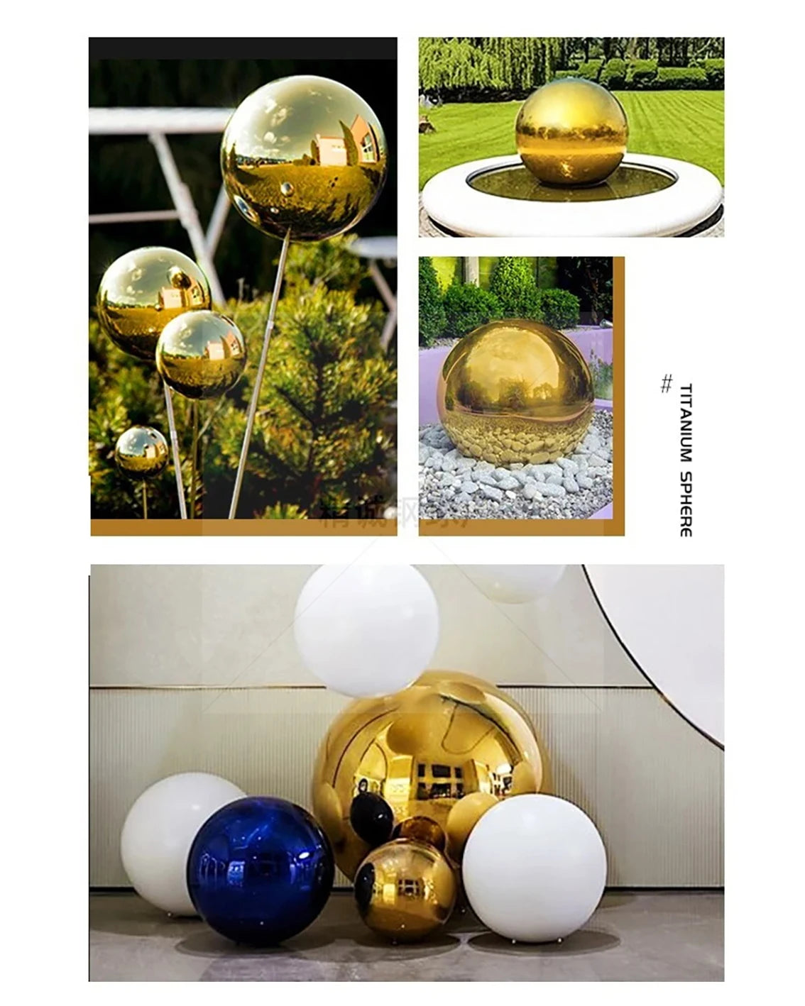 1-10Pcs 304 Stainless Steel Hollow Gazing Ball Mirror Polished Shiny Gold Sphere for Home Garden Ornament 19mm-300mm Golden Ball