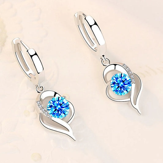 925 Sterling Silver New Woman Fashion Jewelry High Quality Blue Pink White Purple Crystal Zircon Earrings