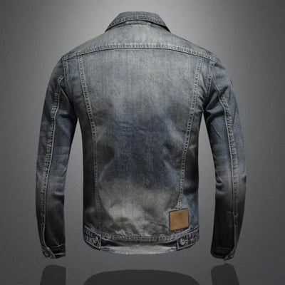 Vintage Denim Jacket with Zip Stand Up Cotton Slim Fit Denim Coat Jeans Jacket Classic Hip Hop Varsity Winter Men