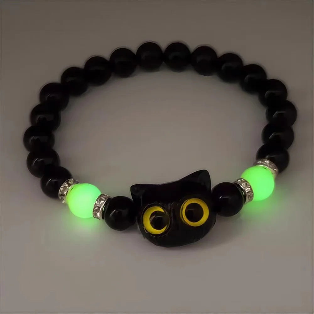 Matching Bracelets unisex Luminous Cute Cat Friendship Bracelets Black White Cat Head Bangles Glow In The Dark Gift