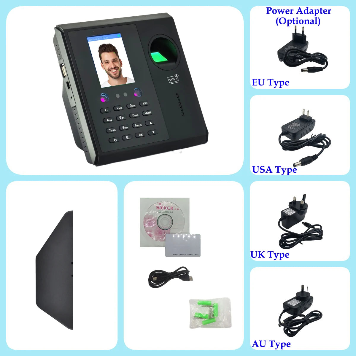 WiFi 2000mAh Battery Facial Face Time Attendance Machine System Fingerprint Employee Electronic Time Clock Management System