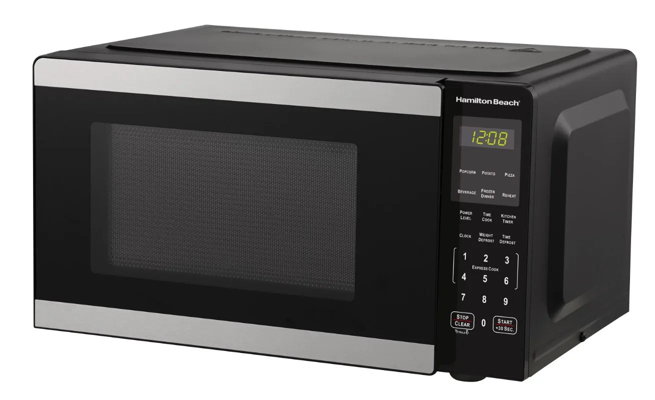 Hamilton Beach 0.9 Cu ft Countertop Microwave Oven, 900 Watts, Stainless Steel, New