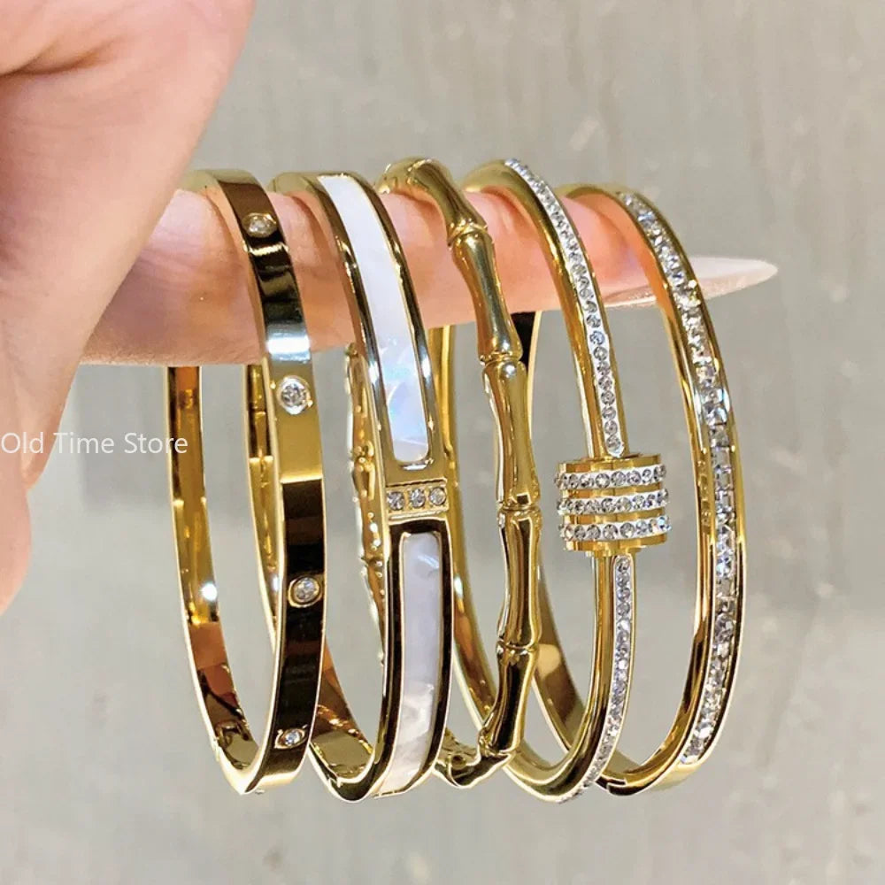 Luxury Design Gold Color Waterproof Stainless Steel Luxury Brand Bangles for Women