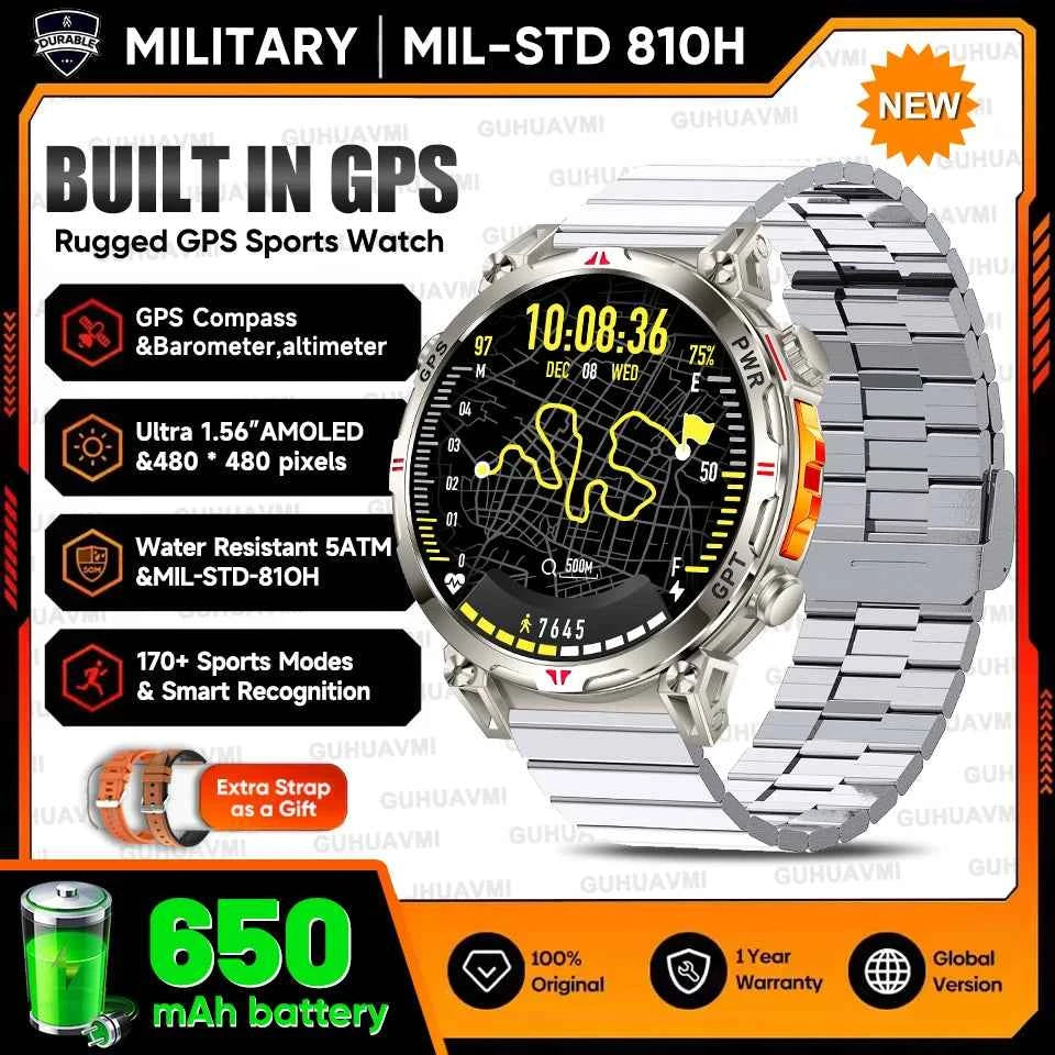 2025 New Military GPS Smartwatch T-Rex3 with 5ATM Waterproof, 650mAh Battery, Heart Rate Monitor, Compass, AI GPT, and Sports Tracker for Men - Pulse Electro