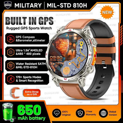 2025 New Military GPS Smartwatch T-Rex3 with 5ATM Waterproof, 650mAh Battery, Heart Rate Monitor, Compass, AI GPT, and Sports Tracker for Men - Pulse Electro