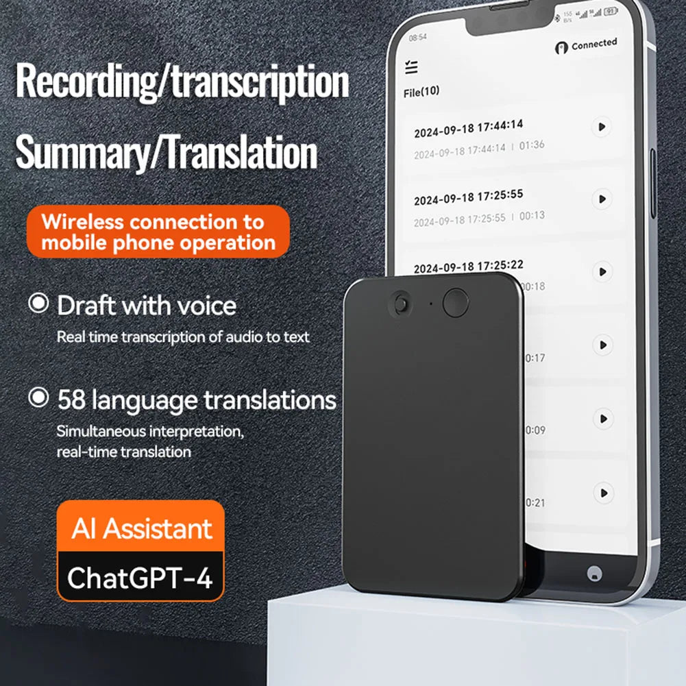 AI ChatGPT 4o Intelligent Voice Recorder with Noise Reduction and 59 Language Translation Capabilities