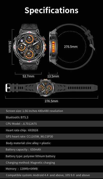 2025 New Military GPS Smartwatch T-Rex3 with 5ATM Waterproof, 650mAh Battery, Heart Rate Monitor, Compass, AI GPT, and Sports Tracker for Men - Pulse Electro