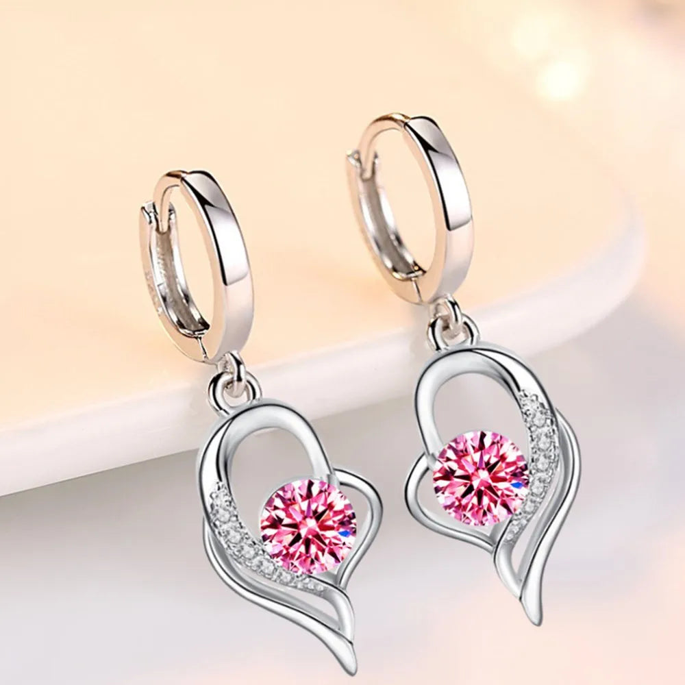 925 Sterling Silver New Woman Fashion Jewelry High Quality Blue Pink White Purple Crystal Zircon Earrings