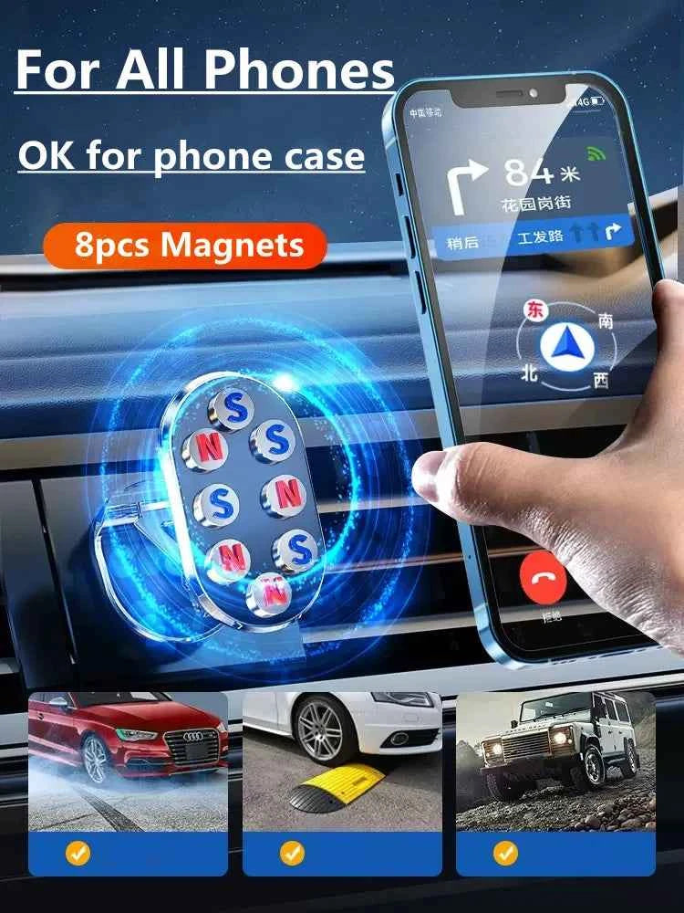1080 Rotate Magnetic Car Phone Holder - Foldable Smartphone Support for iPhone, Samsung, Xiaomi, and GPS Devices - Pulse Electro