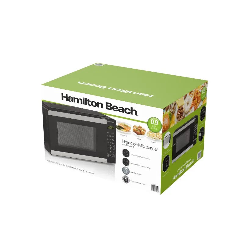 Hamilton Beach 0.9 Cu ft Countertop Microwave Oven, 900 Watts, Stainless Steel, New