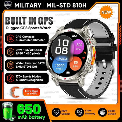 2025 New Military GPS Smartwatch T-Rex3 with 5ATM Waterproof, 650mAh Battery, Heart Rate Monitor, Compass, AI GPT, and Sports Tracker for Men - Pulse Electro