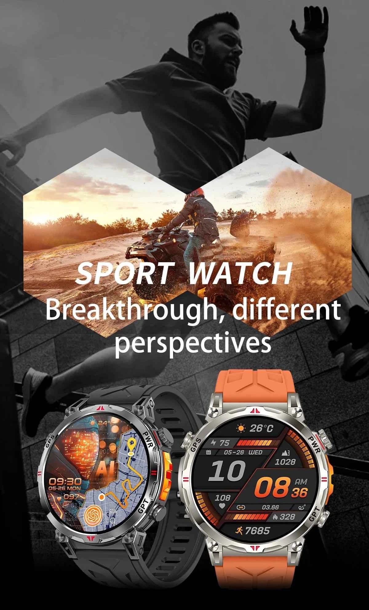 2025 New Military GPS Smartwatch T-Rex3 with 5ATM Waterproof, 650mAh Battery, Heart Rate Monitor, Compass, AI GPT, and Sports Tracker for Men - Pulse Electro