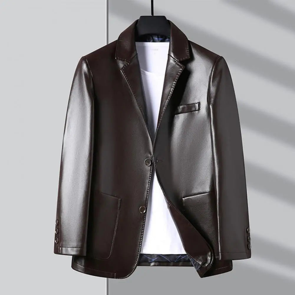 Mens' Jacket with Button Decoration Long-lasting Wear Men Jacket Stylish Lapel Collar Men's Leather Jacket for Outdoor for Men