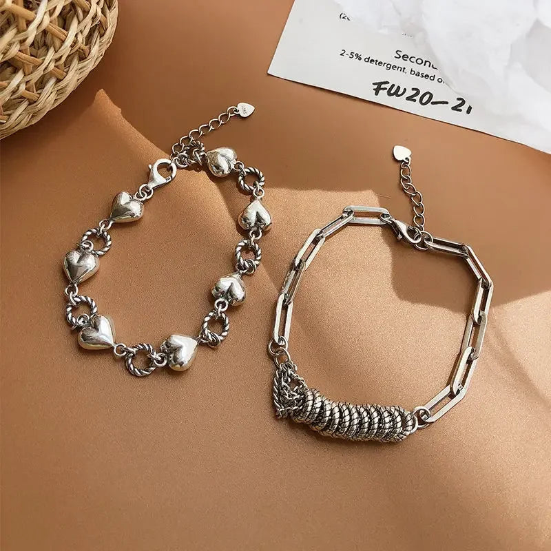 5Pcs Set Gold/Silver Color Fashion Charm Bracelet Women Retro Glossy Geometric Metal Twist Chain Bangles Bracelet Set Jewelry