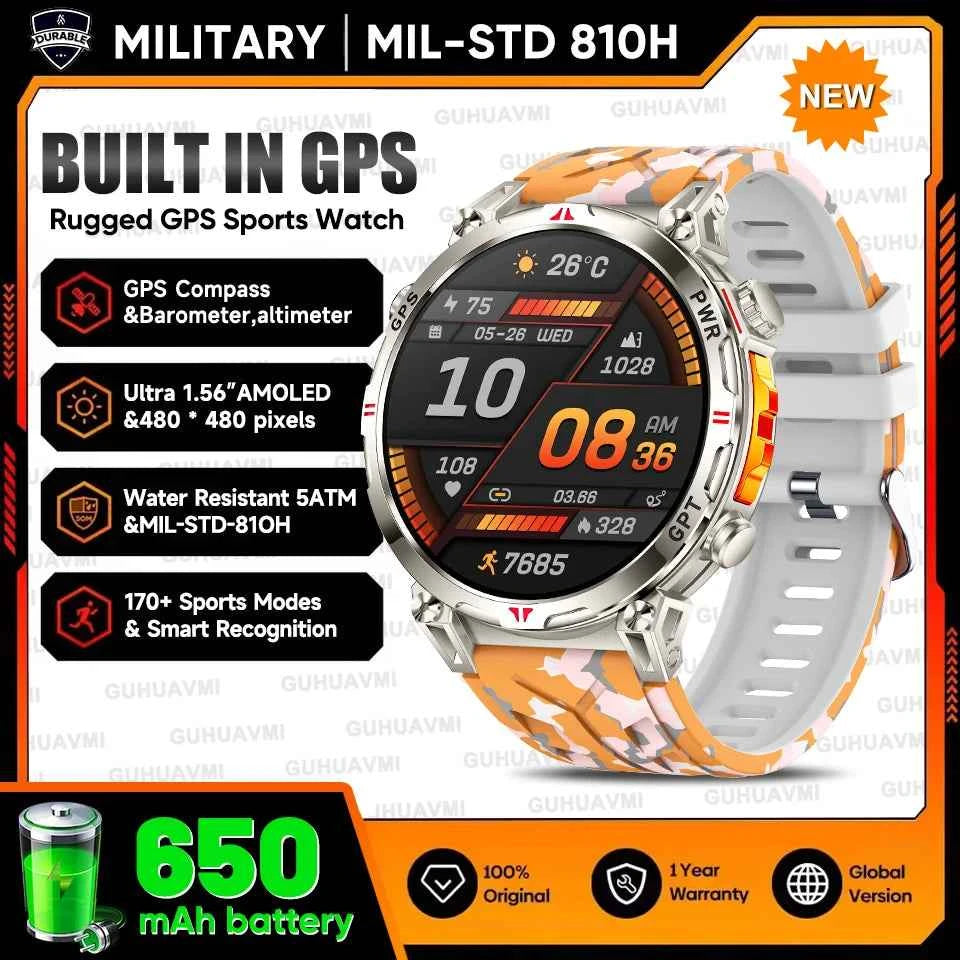 2025 New Military GPS Smartwatch T-Rex3 with 5ATM Waterproof, 650mAh Battery, Heart Rate Monitor, Compass, AI GPT, and Sports Tracker for Men - Pulse Electro