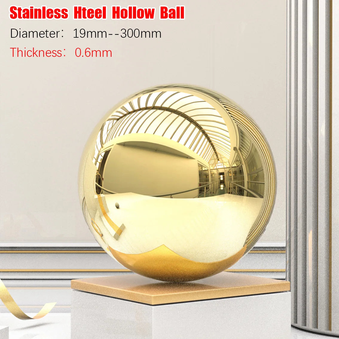 1-10Pcs 304 Stainless Steel Hollow Gazing Ball Mirror Polished Shiny Gold Sphere for Home Garden Ornament 19mm-300mm Golden Ball