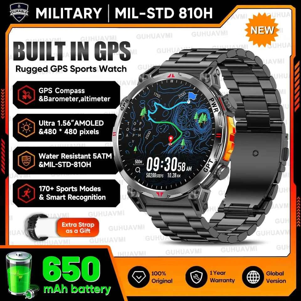 2025 New Military GPS Smartwatch T-Rex3 with 5ATM Waterproof, 650mAh Battery, Heart Rate Monitor, Compass, AI GPT, and Sports Tracker for Men - Pulse Electro