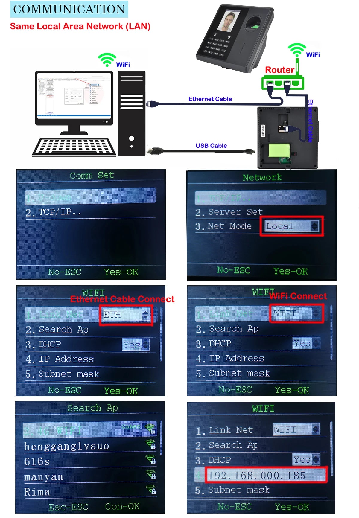 WiFi 2000mAh Battery Facial Face Time Attendance Machine System Fingerprint Employee Electronic Time Clock Management System